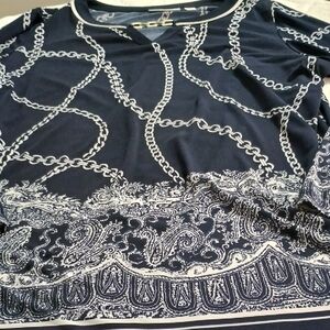 Susan Graver Navy and White Patterned Top